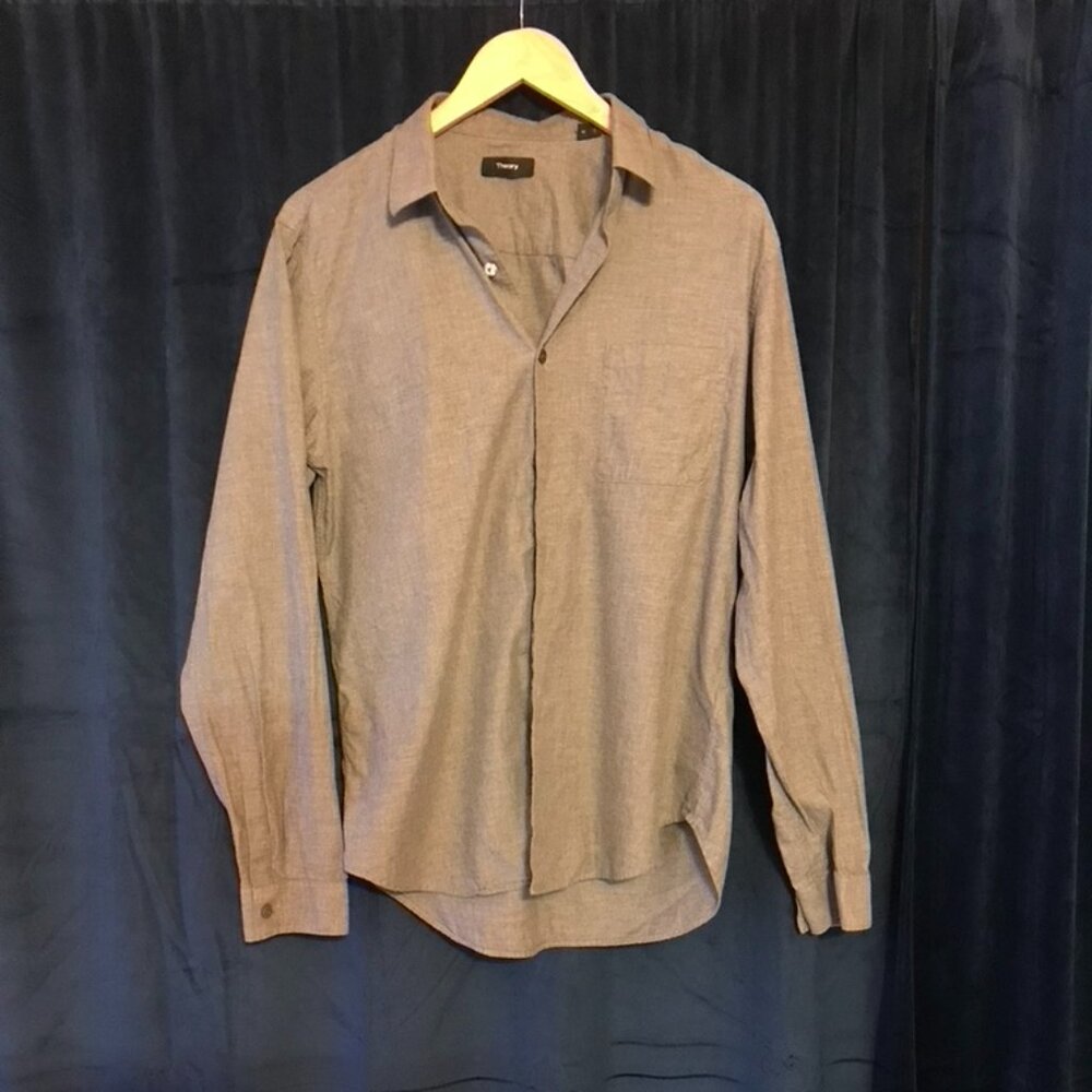 Mens Theory Medium Button Down Shirt Gray